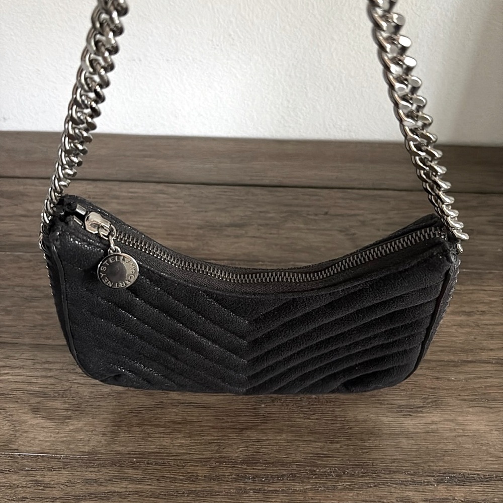 EUC [Stella McCartney] Falabella Quilted Zip Close Chain Shoulder Black Handbag - Picture 6 of 16